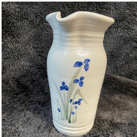 Studio Art Earthenware Pitcher Signed Blue Iris - Picture 1 of 4